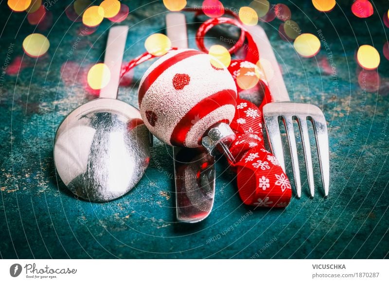 Cutlery with ball and bow for Christmas dinner Nutrition Banquet Knives Fork Spoon Style Design Joy Winter Decoration Party Event Restaurant