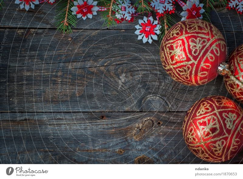 Christmas decorations and red glass balls Winter Decoration Feasts & Celebrations Christmas & Advent Tree Wood String New Retro Gray Red White background Guest