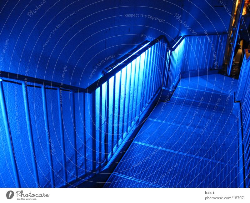 Blue stairs Neon light Night Grating Long exposure Stairs