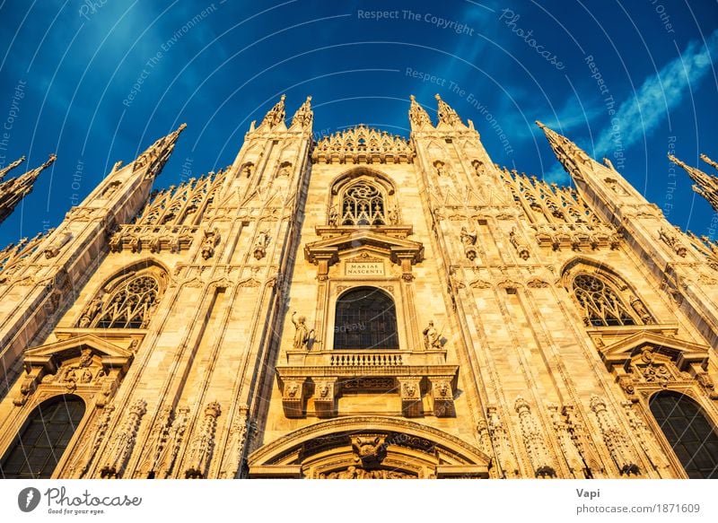 Night view of famous Milan Cathedral Duomo di Milano Vacation & Travel Tourism Trip Sightseeing City trip Art Culture Town Old town Church Dome Palace Castle