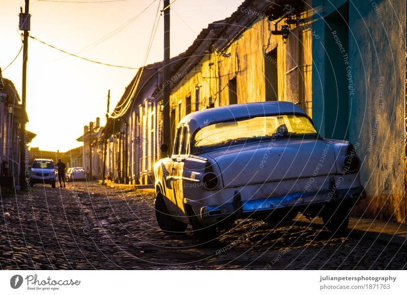 Trinidad, Cuba: Street with oldtimer at sunset Exotic Beautiful Vacation & Travel Tourism House (Residential Structure) Culture Town Facade Transport Vehicle