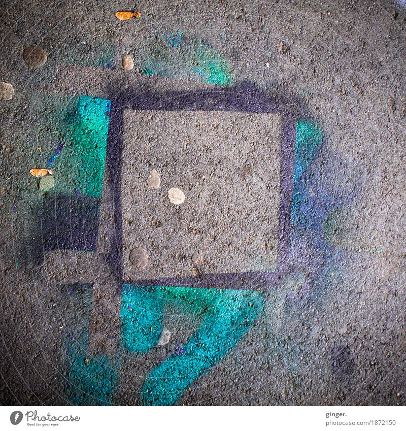 UT Köln | Rhine Bank Schäl Sick | Street Art Style Multicoloured Gray Black Turquoise Street art Rectangle Flow Painted Stencil Chewing gum Dirty Paving stone