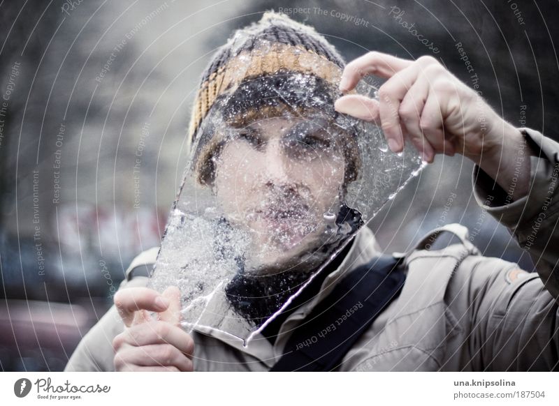 ice age Winter Masculine Young man Youth (Young adults) Man Adults Face Hand Fingers 1 Human being 18 - 30 years Water Climate Weather Ice Frost Snow Cap
