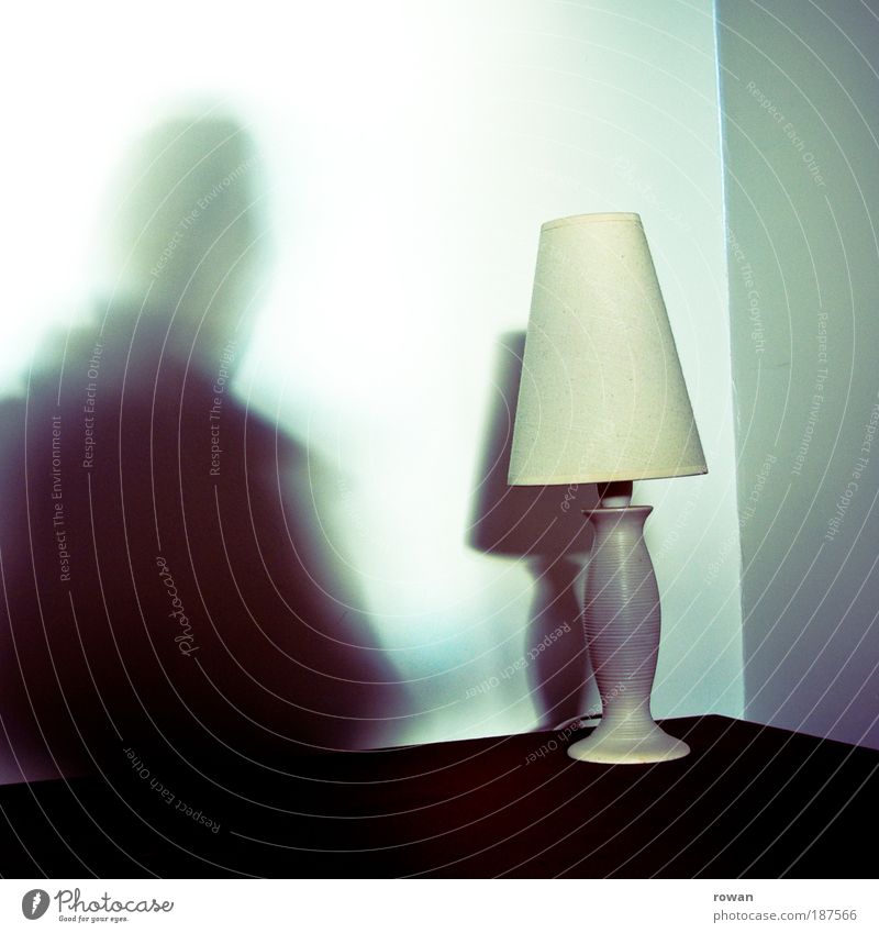 shadow man Man Adults Shadow Shadow play Lamp Standard lamp Table Corner Ghosts & Spectres  Silhouette Lampshade Colour photo Subdued colour Interior shot
