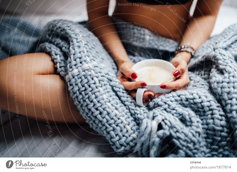 Close up photo of sexy women holding cups with coffee Stock Photo