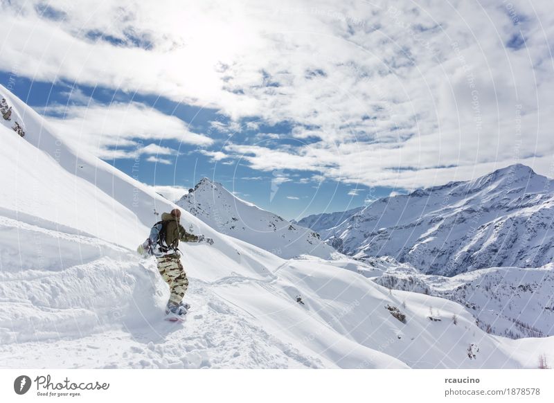 Snowboarder Sliding Down The Hill Snow Mountains Snowboarding On Slopes  Stock Photo - Download Image Now - iStock