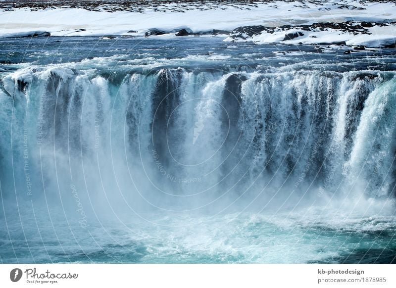 Closeup of frozen waterfall Godafoss in Iceland Vacation & Travel Tourism Adventure Far-off places Sightseeing Nature River Waterfall icy Europe big huge gods