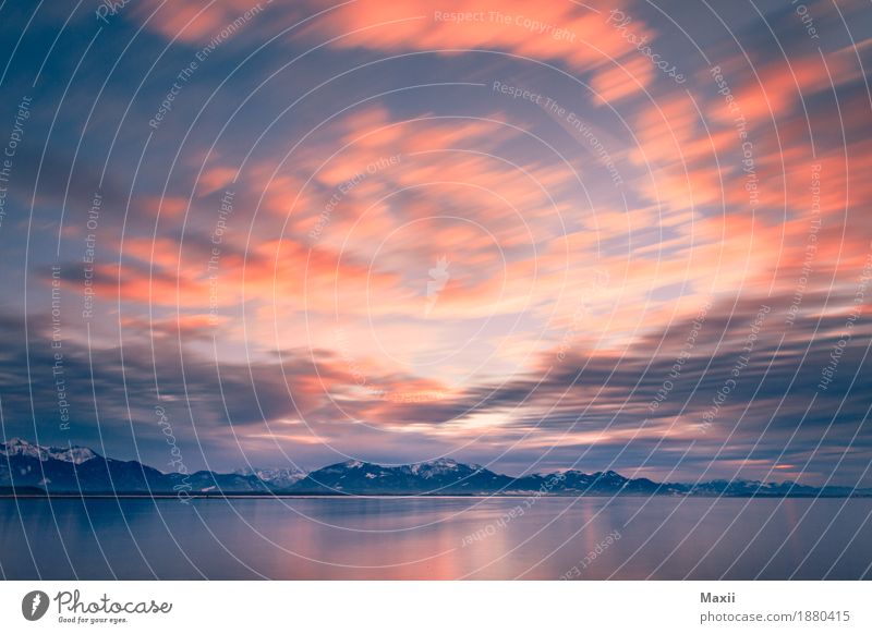 Clouds at Lake Chiemsee Environment Nature Landscape Water Sky Beautiful weather Wind Alps Peak Snowcapped peak Lakeside Fantastic Infinity Cold Happy