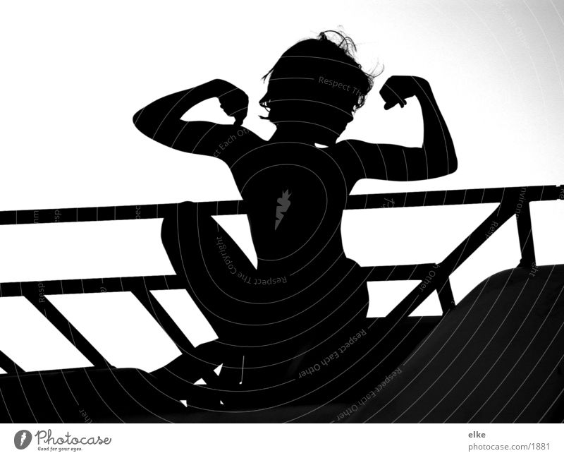 strong and big Child Girl Human being Sit Black & white photo Silhouette Body Braggart Bright background Childs upper body