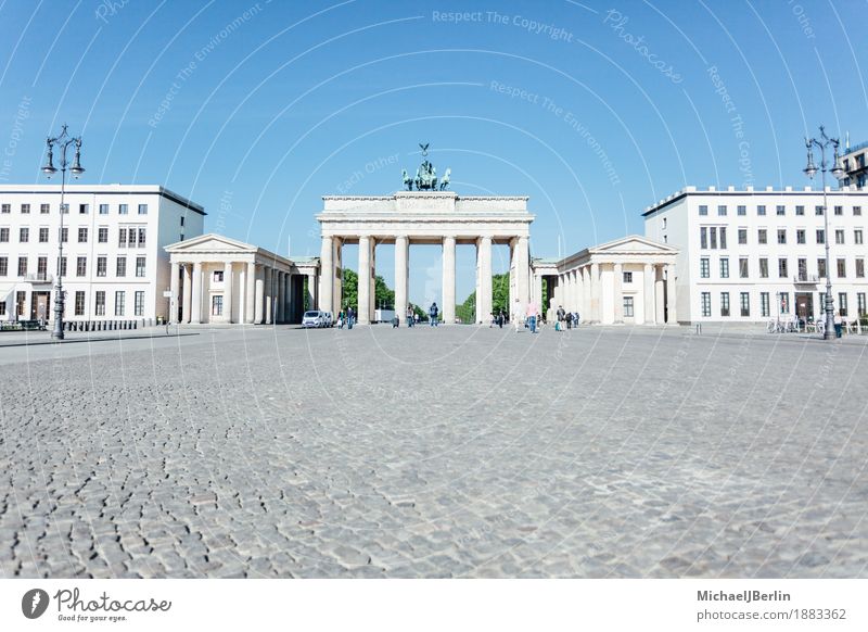 Brandenburg Gate in front of blue sky in the morning Berlin Germany Capital city Manmade structures Architecture Tourist Attraction Landmark Monument Gigantic
