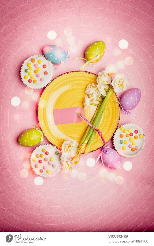 Beautiful Easter table decoration in pastel colour Nutrition Lunch Banquet Crockery Plate Cutlery Lifestyle Style Design Interior design Decoration Restaurant
