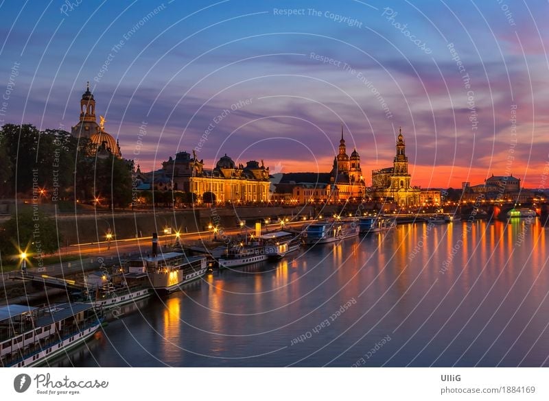 Dresden After Sundown Skyline Architecture Steamer Esthetic Historic Beautiful Town Moody Vacation & Travel Sunset Saxony Germany City Baroque Elbe river