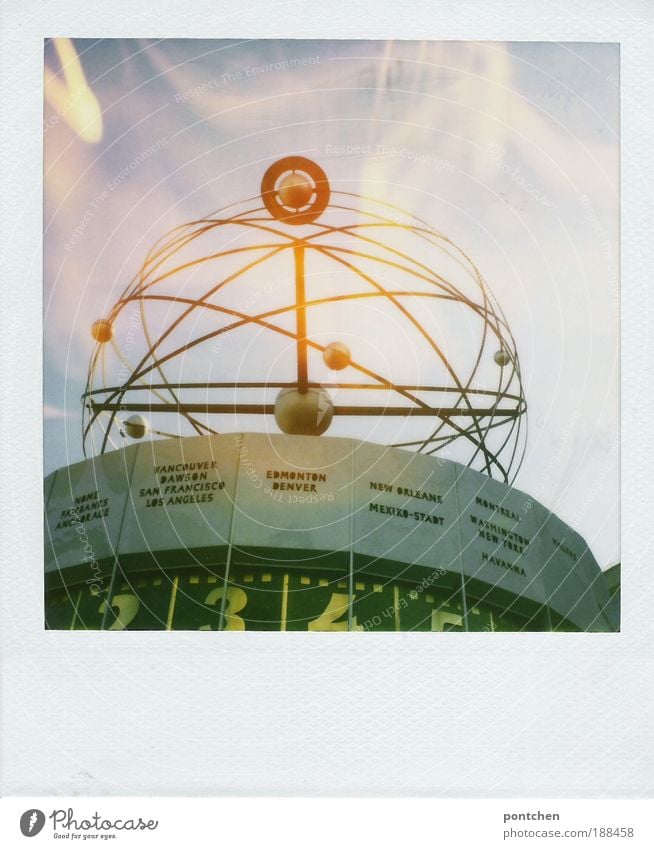 Polaroid shows the world time clock in berlin. Vacation & Travel Tourism Trip Sightseeing City trip Tourist Attraction Art Artist Capital city Downtown