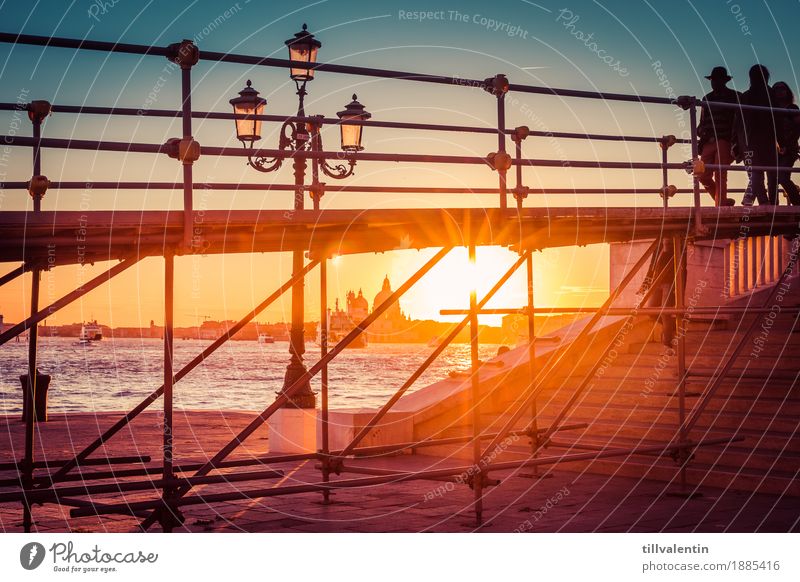 Venice Sunset Landscape Water Sunrise Coast River bank Manmade structures Going Lamp Lantern Scaffolding Stairs Silhouette Sky Colour photo Multicoloured
