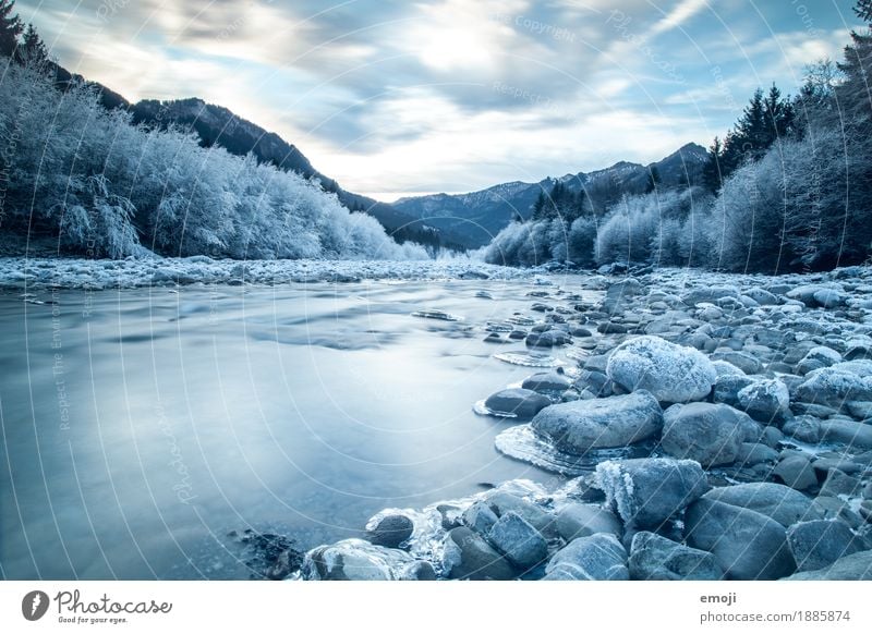 frosty Environment Nature Landscape Winter Ice Frost River Cold Blue Stone Riverbed Colour photo Exterior shot Deserted Day Long exposure Motion blur Wide angle