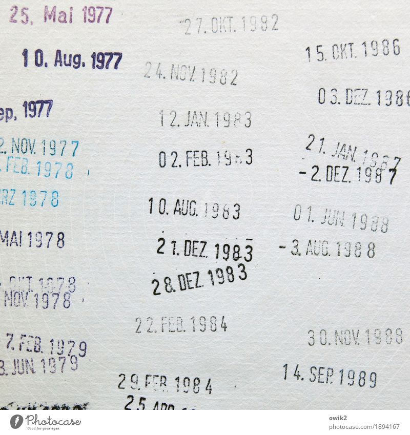 time pressure Paper Date stamp Characters Digits and numbers Past Memory Former Old fashioned Library return Book Binding Month Year date Stamped Multicoloured