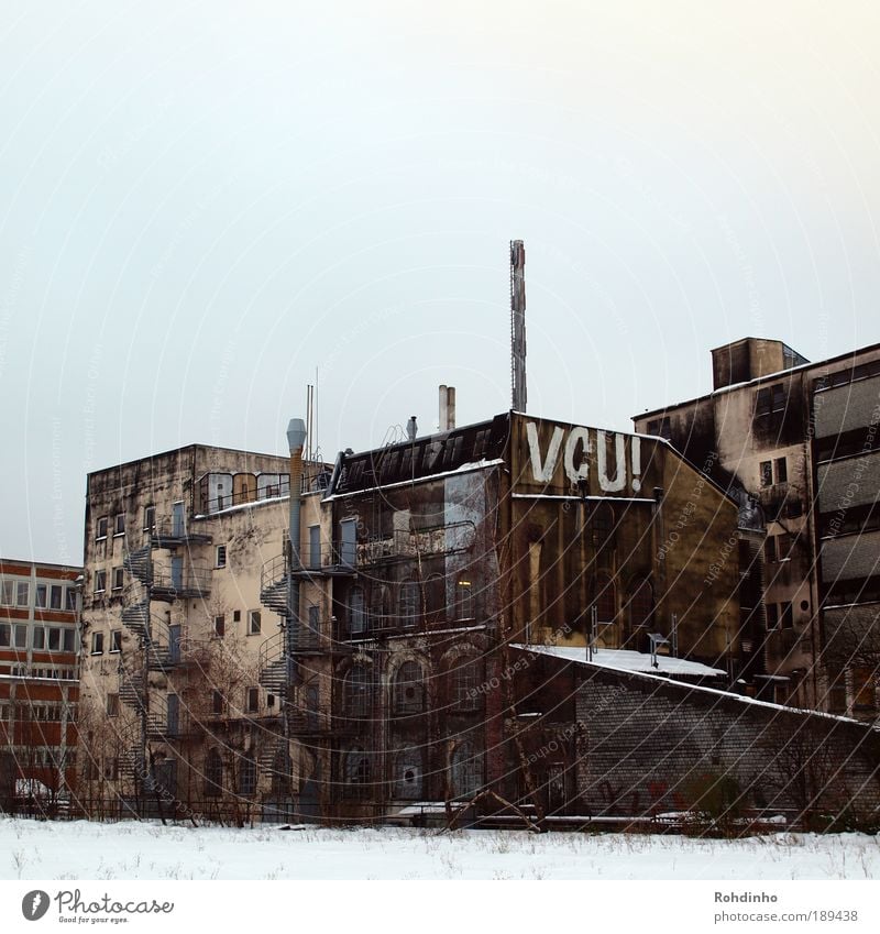 VCU! House (Residential Structure) Redecorate Old Dirty Cold Broken Original Brown Gray Authentic Moody Snow layer Facade Graffiti Logo Architecture Industry