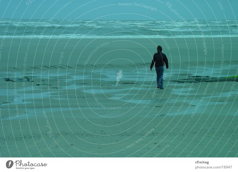 Where's he going? Beach Langeoog Ocean Going Escape Human being Lanes & trails Water nowhere Walking