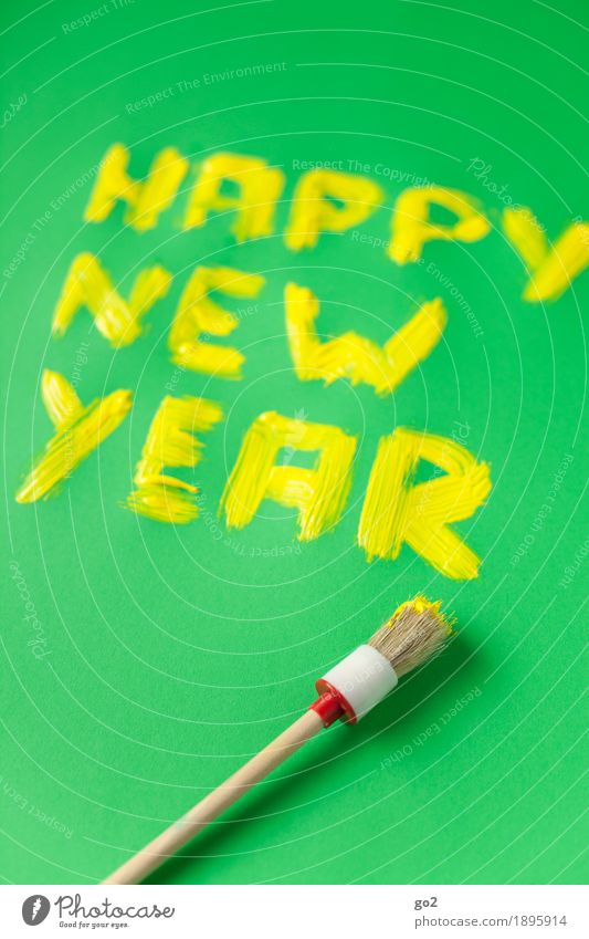 happy new year Joy Happy Feasts & Celebrations New Year's Eve Paintbrush Paints and varnish Characters Esthetic Happiness Yellow Green Joie de vivre (Vitality)