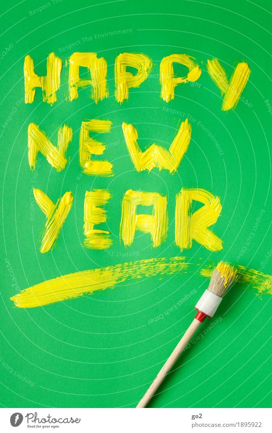 happy new year Joy Happy Feasts & Celebrations New Year's Eve Paints and varnish Colour Paintbrush Characters Esthetic Happiness Yellow Green