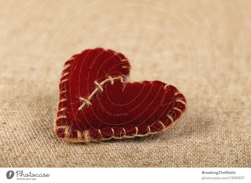 Handmade brown felt craft stitched heart on canvas Leisure and hobbies Handicraft Handcrafts Valentine's Day Mother's Day Art Cloth Heart Love Natural Brown Red