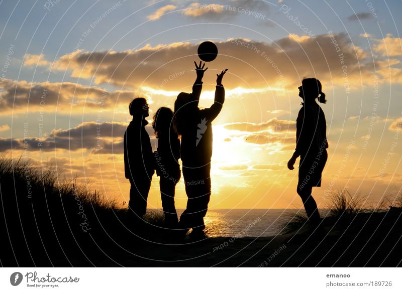 playing sunset couple friends Lifestyle Playing Vacation & Travel Freedom Summer Summer vacation Sun Beach Ocean Ball sports Human being Youth (Young adults) 4