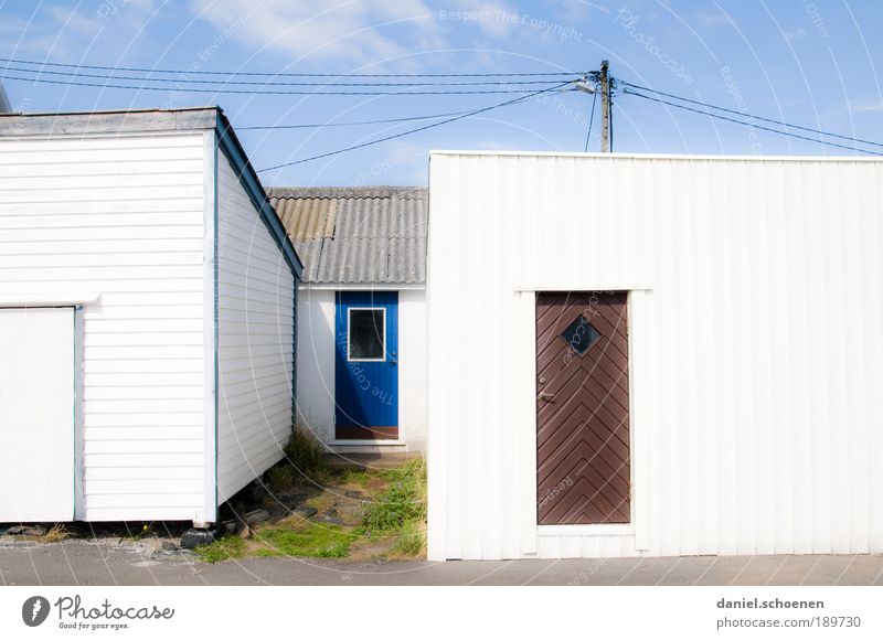 light Beautiful weather Village House (Residential Structure) Architecture Sharp-edged Bright Blue White Abstract Door Facade Sweden Scandinavia Light Sunlight