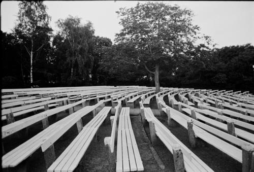 open-air stage Bench bank series Seating Row of seats Free Empty Expressionless Deserted Theatre Stage Open-air theater Concert Event Culture Entertainment