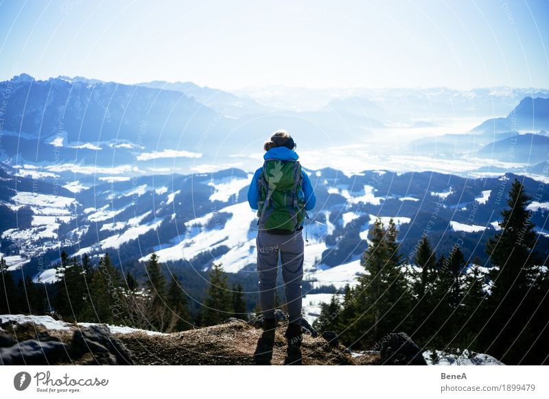 Hiker with rucksack looking into the winter Inntal valley with snow Relaxation Vacation & Travel Sports Woman Adults Nature Fitness Looking Discover Experience