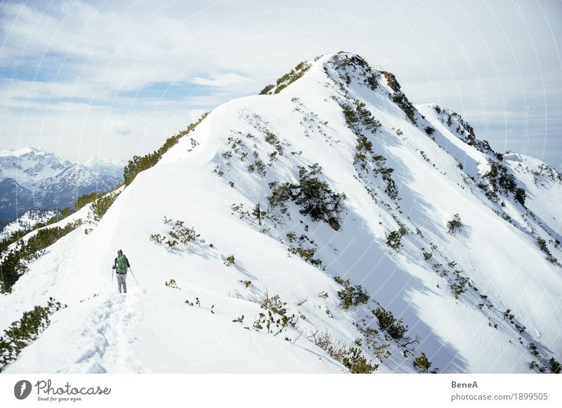 Woman hiking to the winter summit of Herzogstand in the snow Relaxation Vacation & Travel Winter Sports Adults Nature Fitness Adventure Experience