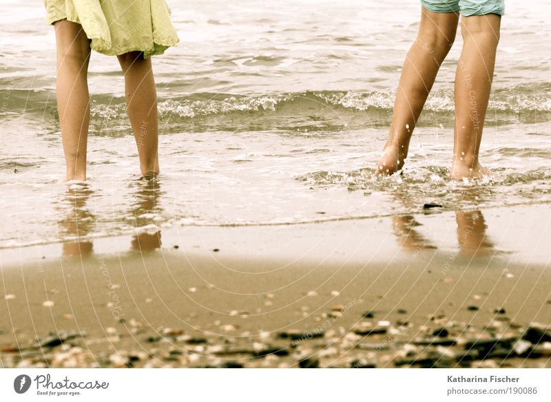 beach history Vacation & Travel Beach Ocean Waves Masculine Legs 2 Human being Sand Water Brown Yellow Green Mussel Skirt Pants Summer Weather summer love