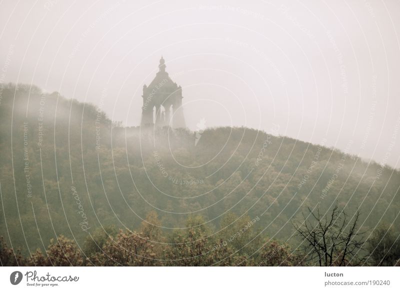 An autumn morning near Porta Westfalica | fog with mountain and forest Nature Landscape Clouds Autumn Fog Tree Forest Hill Tourist Attraction Landmark Monument