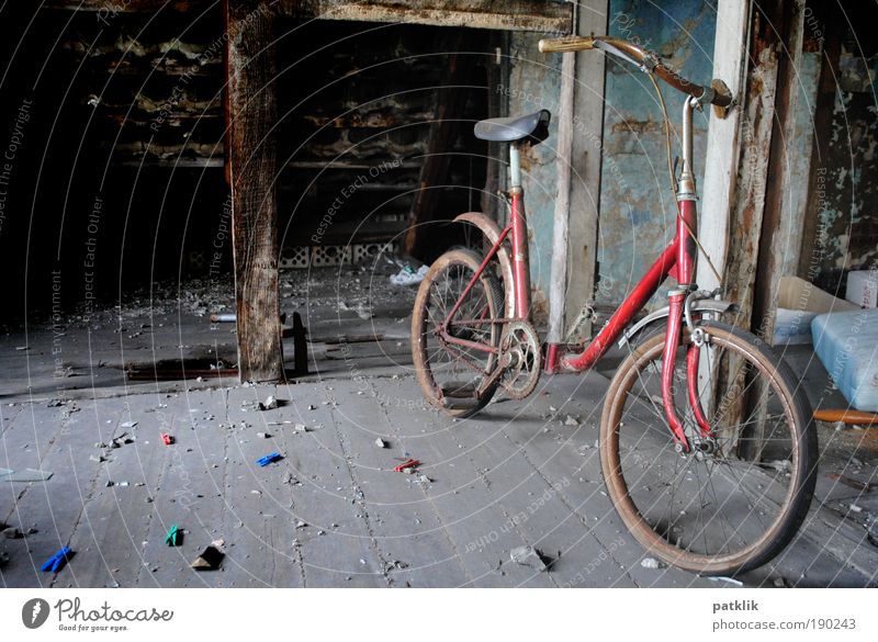 Find of the week Retro Discovery Attic attic find Bicycle Forget Loneliness Red Pedal Handlebars Tire Saddle Old Dust Dirty Going Contrast Doomed Remainder