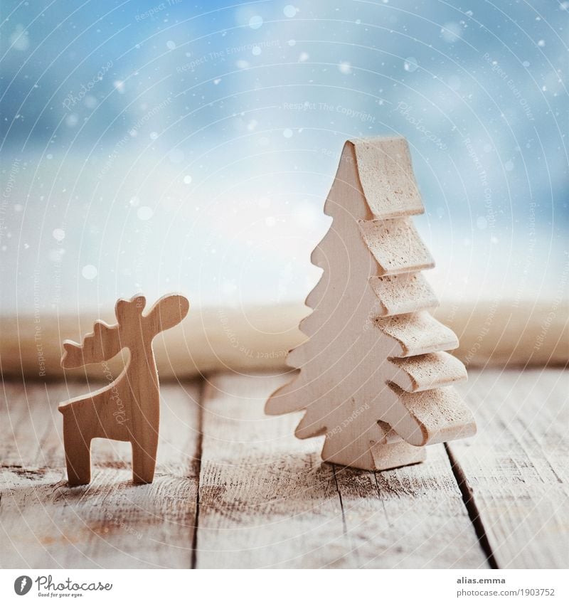 Waiting for Christmas 2017 :) Christmas & Advent Winter Reindeer Wood Window Card Snow Snowfall Snowflake Tree Christmas tree Natural Rustic Elk Material
