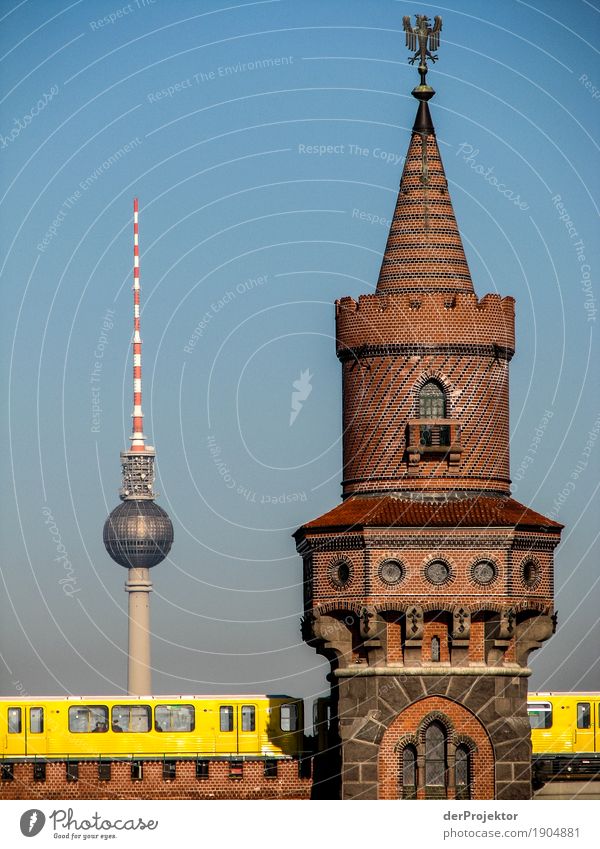 TV tower in Berlin with subway and Oberbaumbrücke tower Pattern Abstract Urbanization Capital city Copy Space right Copy Space left Cool (slang)