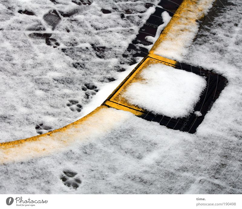 Black-yellow Business Basis Gully Drainage Street Curbside Snow Yellow White Exterior shot Dazzle Boundary Water underworld Tracks Paving stone Skid marks