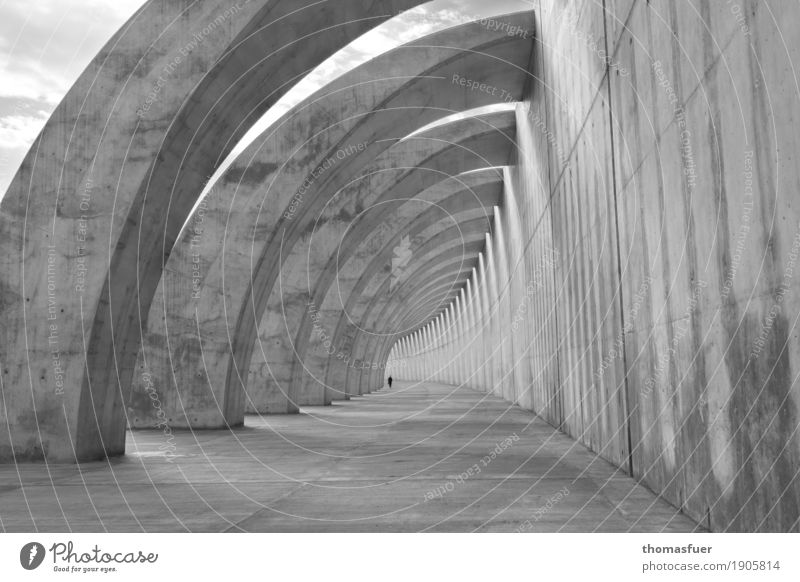 Tunnel, concrete, breakwater, woman Far-off places Sightseeing Human being 1 Tazacorte La Palma Canaries Spain Europe Port City Building Architecture Jetty Mole