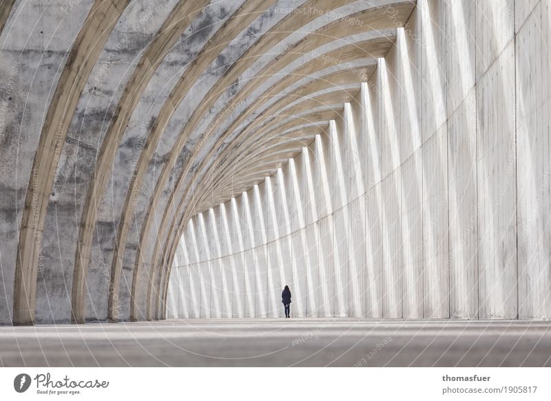 concrete, pillar, woman, tunnel Sightseeing Human being Feminine Woman Adults 1 Industrial plant Harbour Tunnel Manmade structures Architecture Jetty Mole