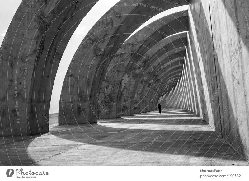tunnel, breakwater, concrete, arches, woman Far-off places Sightseeing Summer Ocean Island Feminine Woman Adults 1 Human being Beautiful weather Harbour