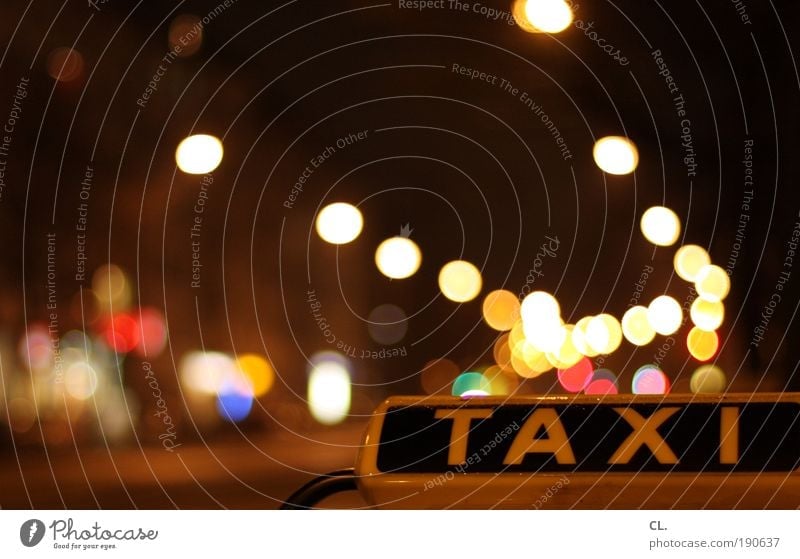 night taxi Night life Transport Means of transport Passenger traffic Road traffic Motoring Street Traffic light Vehicle Car Taxi Driving Multicoloured Mobility