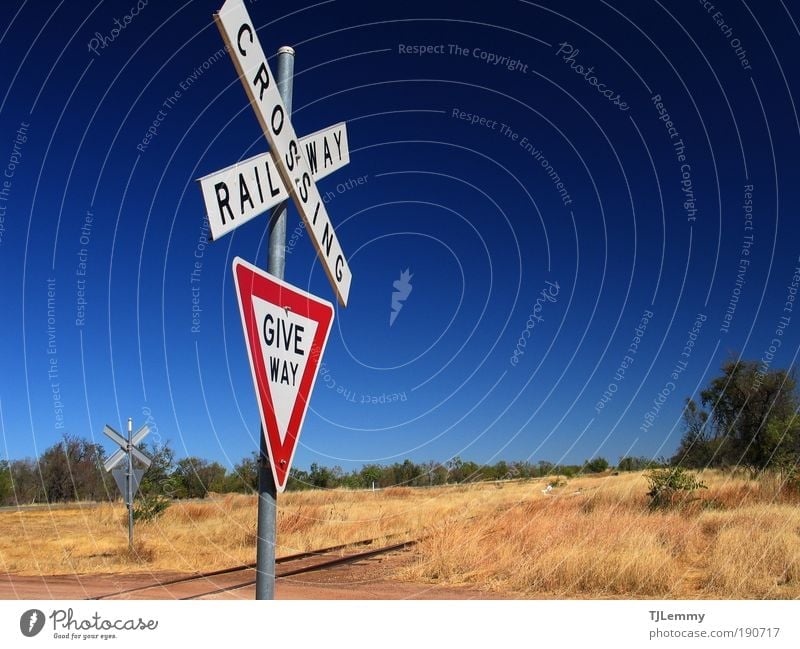 level crossing Sign Signage Warning sign Vacation & Travel Railroad crossing railway give way railway crossing Australia Outback Railroad tie Travel photography