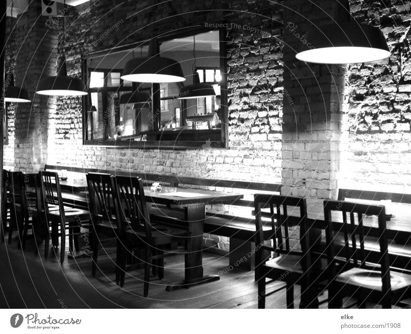 everybody's out Café Table Chair Mirror Wall (building) Lamp Services Black & white photo