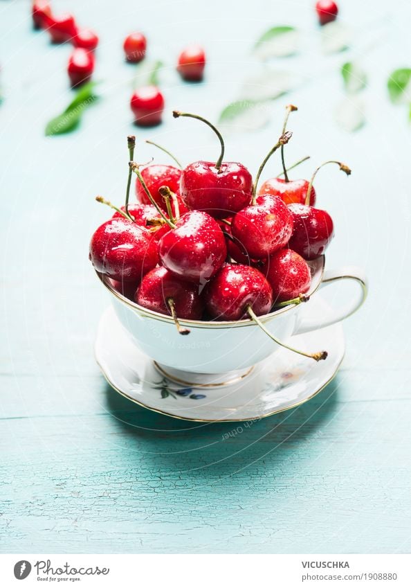 Cup with fresh ripe cherries Fruit Dessert Nutrition Organic produce Vegetarian diet Diet Style Design Healthy Eating Life Summer Living or residing Garden