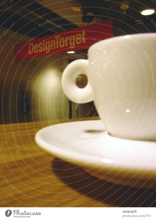 Design Torget Espresso Cup Saucer Table Wood Stockholm Pottery Café Kitchen Signs and labeling Crockery design torget Sweden Macro (Extreme close-up)