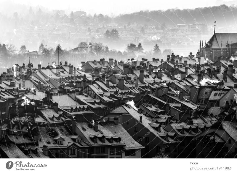 Bernese Old Town Switzerland Capital city Downtown Old town Deserted House (Residential Structure) Architecture Roof Chimney Moody Calm Black & white photo