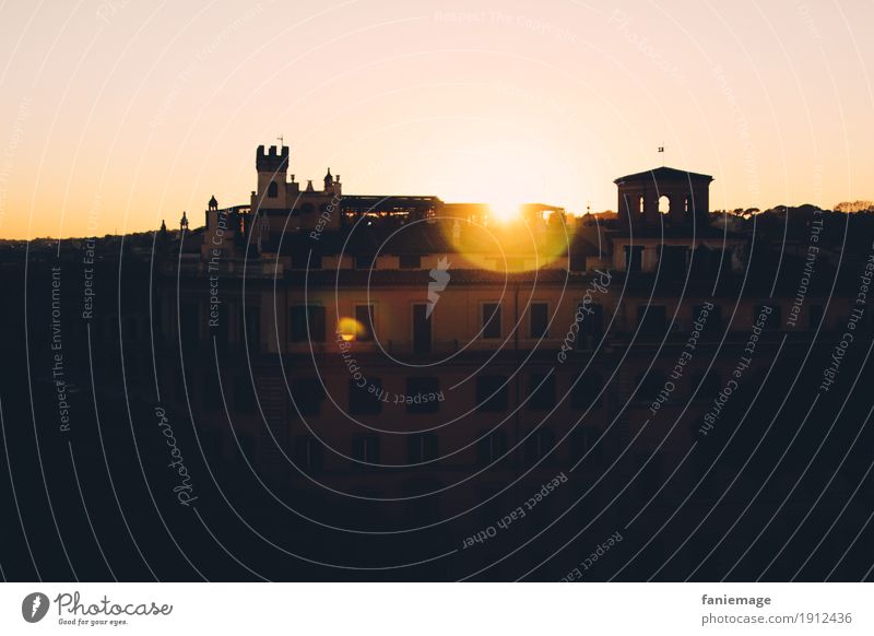 Sunset in Rome Lifestyle Happy Downtown Old town House (Residential Structure) Facade Moody Italy Capital city Pink Orange Black Point of light Vantage point