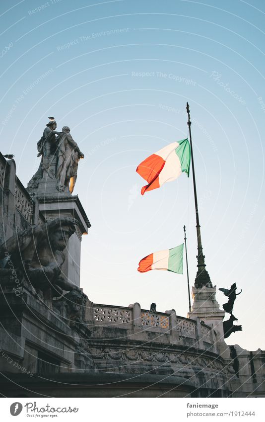 Roma IX Town Capital city Downtown Old town Italy Rome Patriotism Flag Monument national anthem Red Green White Deserted Free Freedom Flying Judder Statue
