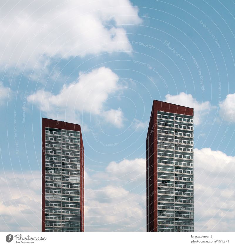 semi-detached houses Sky Clouds Summer Rotterdam Netherlands Populated House (Residential Structure) High-rise Building Architecture Facade Balcony Esthetic