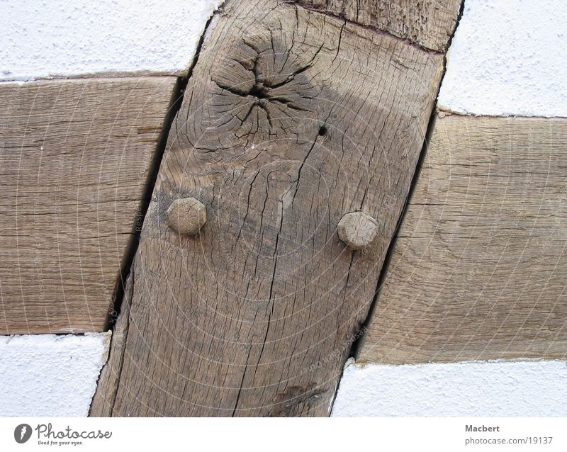 Old craftsmanship Wood Plaster White Brown Round Architecture Joist Crazy wooden dowels Crack & Rip & Tear Back