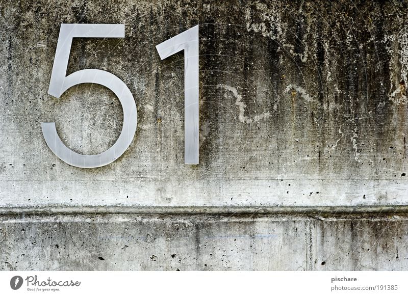 51 Wall (barrier) Wall (building) Concrete Digits and numbers Signs and labeling Sharp-edged Simple Gray Living or residing pischarean House number Colour photo
